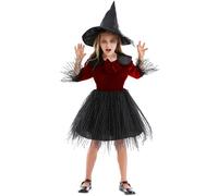 Genérico Disfraz Bruja Niña Vestido De Princesa De Tul Negro Y Burdeos Para Niñas Disfraz Bruja Pequeña Para Halloween Muy Bonito Y Espeluznante