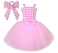 Genérico Disfraz Carnaval - Disfraz De Carnaval Elegante Vestido de Fiesta para niñas con Vestido de Manga abullonada sin Tirantes de Cuadros Vichy y Peinado a Juego (1-2Years)