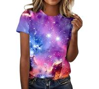 Genérico Disfraz Carnaval Mujer - Camiseta con Estampado De Galaxia Manga Corta Cuello Redondo Y Raglán Informal para Comodidad Diaria