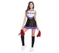 Genérico Disfraz de Animadora Mujer Adulta,Disfraz de Animadora para Mujer Uniforme de Cheerleader,con Pompones y Calcetines Carnaval para Halloween y Fiestas de Disfraces