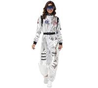 Genérico Disfraz de astronauta espacial astronauta, traje de astronauta, mono espacial Mujer Astronauta Disfraz Plateada para Hombre Cadete del Espacio Lujo
