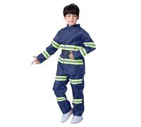 Genérico Disfraz de Bombero para Niños, Traje de Bombero Infantil con Accesorios, Juego rol Bombero para Disfraces, Educación sobre Simulacros Incendio,Niños Y Niñas 3 A 12 Años (Blue-D, 8-9 Years)