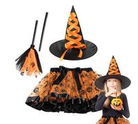 Genérico Disfraz de Bruja,Disfraz de Bruja de Halloween para niñas - disfrazarse con sombrero y escoba,Falda de tutú de bruja, accesorios de juego de rol para Halloween, carnaval, juego de rol