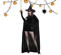 Genérico Disfraz De Bruja Mujer | Conjunto de Capa de Bruja,Capa De Halloween Guantes Medias Y Máscara De Encaje Para Conciertos Cosplay Bodas Góticas Fiestas De Graduación