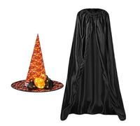 Genérico Disfraz de bruja Niños - Black Witch Cloak | Luminoso Witch Hat Girls & Boys | Capa de poliéster de 140 cm | Set de Capa de Halloween & Hat | Disfraz espeluznante para etapa y dulce o ácido