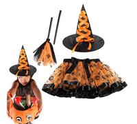 Genérico Disfraz de Bruja para Niñas,Disfraz de Bruja para Niños | de Cosplay con sombrero y escoba - Falda de tutú de bruja, accesorios de juego de rol para Halloween, carnaval, juego de rol