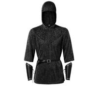 Generico Disfraz de Caballero Medieval Cotta de Punto Renacentista Ropa Elegante y Transpirable Túnica y Cinturón para Halloween Carnaval Fiesta Temática Adultos Party Negro Clásico