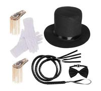 Generico Disfraz de circo | Juego de tirantes, látigo, guantes, sombrero y pajarita para mujeres, hombres y
