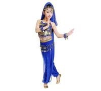 Genérico Disfraz de Danza del Vientre Indiapara Niña Conjunto 4 Piezas con Camiseta Pantalón Cinturón y Velo Harem con Lentejuelas Vestido de Baile Hindú Ligero y Cómodo para Espectáculos Escolares