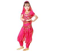 Genérico Disfraz de Danza del Vientre Indiapara Niña Conjunto 4 Piezas con Camiseta Pantalón Cinturón y Velo Harem con Lentejuelas Vestido de Baile Hindú Modernas y Cómodo para Espectáculos Escolares