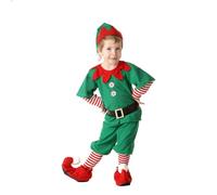 Genérico Disfraz de Elfo de Navidad para Niña Traje Navideño Infantil Vestido de Duende Verde y Rojo con Cinturón Gorro y Medias Ropa de Fiesta Escolar y Espectáculos de Navidad (A02, 2-3 años)