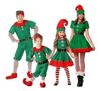Genérico Disfraz de Elfo de Navidad para Niña y Familia Conjunto de Traje Navideño Padre Madre Hijo Hija Ropa de Fiesta Disfraz Infantil de Duende Verde y Rojo con Gorro Cinturón y Medias-A6