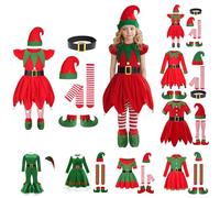 Genérico Disfraz De Elfo Para Niños, 100-180cm Traje De Duende Navideño Con Gorro, Falda, Cinturón, Calcetines/Cubrezapatos - Para Navidad, Día De San Patricio, Cosplay Y Carnaval