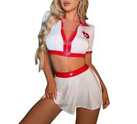 Genérico Disfraz De Enfermera Mujer Sexy Ropa Ropa Conjunto de Ropa Interior Sexy para Mujer con Cuello levantado y Cremallera Spicy Girl Cos Game Wear Ropa Interior A Juego para Parejas (White, XXL)
