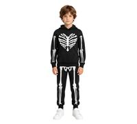 Generico Disfraz de esqueleto para niños, divertido sudadera con capucha y mono de gimnasia de manga larga con impresión 3D, juego completo de jersey y pantalones para Halloween, carnaval y fiestas