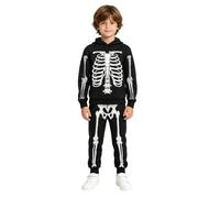 Generico Disfraz de esqueleto para niños, divertido sudadera con capucha y mono de gimnasia de manga larga con impresión 3D, juego completo de jersey y pantalones para Halloween, carnaval y fiestas