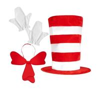 Genérico Disfraz De Gato En El Sombrero - De Gato Con Sombrero Rayas Rojas Y Blancas | Accesorios Cosplay Transpirables | Disfraz De Adecuado Para Hombres Mujeres Niños Niñas Carnaval Halloween