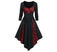 Genérico Disfraz De Halloween para Mujer Disfraz Diablo Mujer Halloween corsé gótico victoriano Vestido Retro De Los AñOs 50 Renacentista Medieval Vestidos Medievales Tallas Grandes