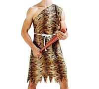 Genérico Disfraz de hombre de las cavernas para adulto: navideño detallado con estampado de leopardo, de túnica de piel sintética de calidad, vestido prehistórico | Halloween Para event