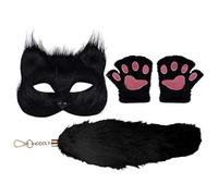 Genérico Disfraz De Lobo | Cubierta De La Cara De La Pata De Animales Y El Juego De Cola | Accesorio De Vestuario De Cosplay De Con Lindos Guantes Decorativos, Cola Peluda Para Halloween, Mas