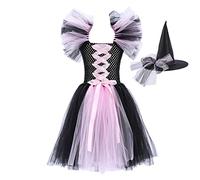 Genérico Disfraz de magnífica para niños pequeños y niñas, vestido negro con sombrero, tutú elegante, vestidos de tul para de Cosplay (C, 4)