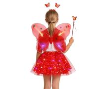 Genérico Disfraz de Mariposa Brillante Niña Conjunto Hada 4 Piezas Tul Vestido Princesa con Alas Varita Mágica y Diadema para Cumpleaños Carnaval Fiesta Cosplay