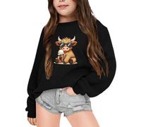 Genérico Disfraz de Navidad, suéter de niña, 12 años, manga larga, tema de Navidad, alta tierra, vaca, estampado, forro polar, unisex, cómodo, cálido, invierno, sudadera con capucha casual