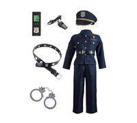 Generico - Disfraz De Oficial De Policía Para Niños Azul Marino De 7 Piezas | Camisa Pantalones Cinturón Sombrero Esposas Silbato Tarjeta De Identidad Para Niños Disfraz