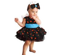 Genérico Disfraz de Pebbles Picapiedra Niña Disfraz de Carnaval Bebe Princesa Vestido con Banda de Lazo de Hueso Cavernicola Ropa Niña Vestido para Carnaval Fiesta 6 Meses - 12 Años