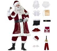 Genérico Disfraz de Santa Claus Hombres 12 Piezas Traje de Papá Navidad para Hombres Manga Larga Cálido Disfraz de Papá Noel Conjunto Clásico Adultos Traje Papa Navidad para Cosplay Navideño