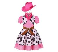 Genérico Disfraz de Vaquera para Niñas | Disfraz con Sombrero para Disfraces | Vestido del Oeste - Para Cosplay Carnaval Cumpleaños Escenario Actuación Mascarada