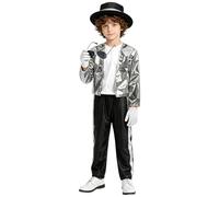Genérico Disfraz del para Niño Chaqueta y Pantalón Lentejosos Estilo Años Conjunto Chaqueta a y Pantalón Dorado Lentejoso Accesorios Completos para Halloween Sombrero guante niño Música Grupos2026