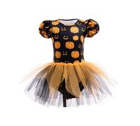 Genérico Disfraz Diablita Niña, Vestido De Halloween para Niñas Disfraz De Calabaza con Tutú Traje De Fiesta Vestido De Actuación para Niños Elegante Conjunto De Falda De Malla con Mangas Abullonadas