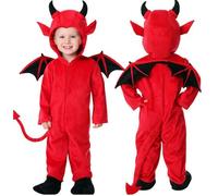 Genérico Disfraz Diablito para niños y niñas, Jumpsuit con Cola y Gorro con Cuernos, Demonios, Diablos, Diablesa para Cosplay y Fiestas