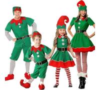 Genérico Disfraz Elfo de Navidad para Niña Niño Traje Vestido Familia Adultos Niños Carnaval Falda Sombreros Calcetines Navidad Santa para Fiestas Escolar y Espectáculos de Navidades