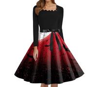 Genérico Disfraz Halloween Adulto Mujer Disfraz Novia Cadaver Vestido con Estampado Vestidos Vintage Estampado De Fiesta Vestidos De Vampiro Vestido De Halloween Carnaval Causal Vino 3XL