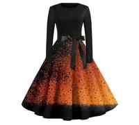 Genérico Disfraz Halloween Adulto Mujer Disfraz Novia Cadaver Vestido Gótico Vestidos Vintage Estampado De Noche Vestido con Estampado Vestidos De Vampiro Causal Azafrán XXL