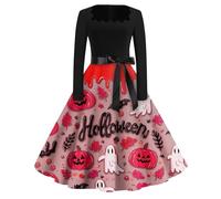 Genérico Disfraz Halloween Adulto Mujer Disfraz Novia Cadaver Vestido Vintage Estampado Vestidos De Halloween Carnaval para Adultos Vestidos De Vampiro Vestido con Estampado Causal Rosa Fuerte XL