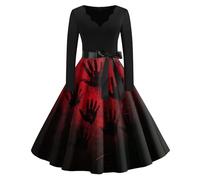 Genérico Disfraz Halloween Adulto Mujer Disfraz Novia Cadaver Vestido Vintage Estampado Vestidos De Halloween Carnaval De Noche Vestidos De Vampiro Vestido Gótico De Fiesta Rojo Intenso XXL