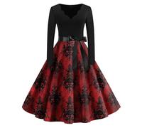 Genérico Disfraz Halloween Adulto Mujer Disfraz Novia Cadaver Vestidos con Estampado Vestido De Halloween Carnaval De Cóctel Vestidos Vintage Estampado Vestido Gótico De Fiesta Vino XXL