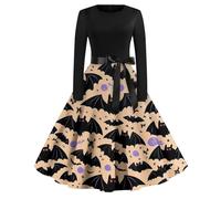 Genérico Disfraz Halloween Adulto Mujer Disfraz Novia Cadaver Vestidos con Estampado Vestido Gótico De Fiesta Vestido De Vampiro Vestidos Vintage Estampado De Noche Caqui L