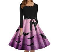 Genérico Disfraz Halloween Adulto Mujer Disfraz Novia Cadaver Vestidos con Estampado Vestido Gótico De Fiesta Vestido Vintage Estampado Vestidos De Halloween Carnaval Causal Púrpura Ligera 4XL