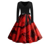 Genérico Disfraz Halloween Adulto Mujer Disfraz Novia Cadaver Vestidos con Estampado Vestido Vintage Estampado De Fiesta Vestido De Vampiro Vestidos Gótico para Adultos Rojo XXL