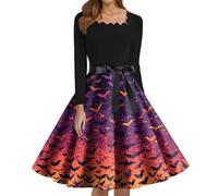 Genérico Disfraz Halloween Adulto Mujer Disfraz Novia Cadaver Vestidos Gótico Vestido con Estampado De Cóctel Vestidos Vintage Estampado Vestido De Halloween Carnaval De Fiesta Púrpura XL