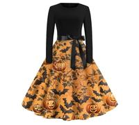 Genérico Disfraz Halloween Adulto Mujer Disfraz Novia Cadaver Vestidos Gótico Vestido De Halloween Carnaval Causal Vestido Vintage Estampado Vestidos De Vampiro para Adultos Jengibre XXL