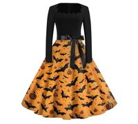 Genérico Disfraz Halloween Adulto Mujer Disfraz Novia Cadaver Vestidos Gótico Vestido De Vampiro para Adultos Vestidos con Estampado Vestido Vintage Estampado De Cóctel Jengibre XL