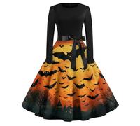 Genérico Disfraz Halloween Adulto Mujer Disfraz Novia Cadaver Vestidos Vintage Estampado Vestido De Halloween Carnaval De Noche Vestidos Gótico Vestido con Estampado Causal Naranja XXL