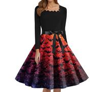 Genérico Disfraz Halloween Adulto Mujer Disfraz Novia Cadaver Vestidos Vintage Estampado Vestido De Halloween Carnaval para Adultos Vestidos Gótico Vestido con Estampado De Cóctel Rojo 4XL