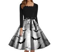 Genérico Disfraz Halloween Adulto Mujer Disfraz Vampiro Mujer Vestidos De Halloween Carnaval Vestido Vintage Estampado De Noche Vestido con Estampado Vestidos De Vampiro De Cóctel Gris 3XL