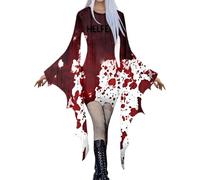 Genérico Disfraz Halloween Mujer Adulta Vestido Asimétrico Cordones Manchas Rojas Falsas Desgarros Encaje Escote Pico Gótico Terror Cosplay Sangriento Disfraz Carnaval Mujer
